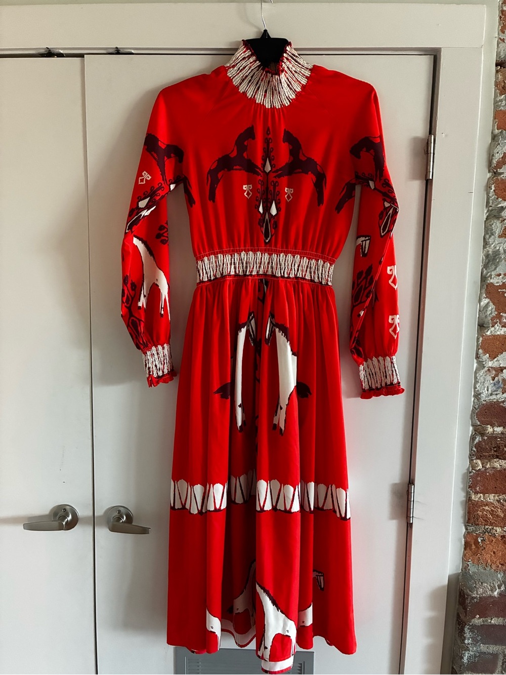 Sunday Up Equestrian Orange Long-Sleeve Printed Midi Dress - Women